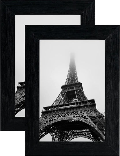 Photo Frame Black with High Definition Glass, Pack of 2 - 4 Sizes Available
