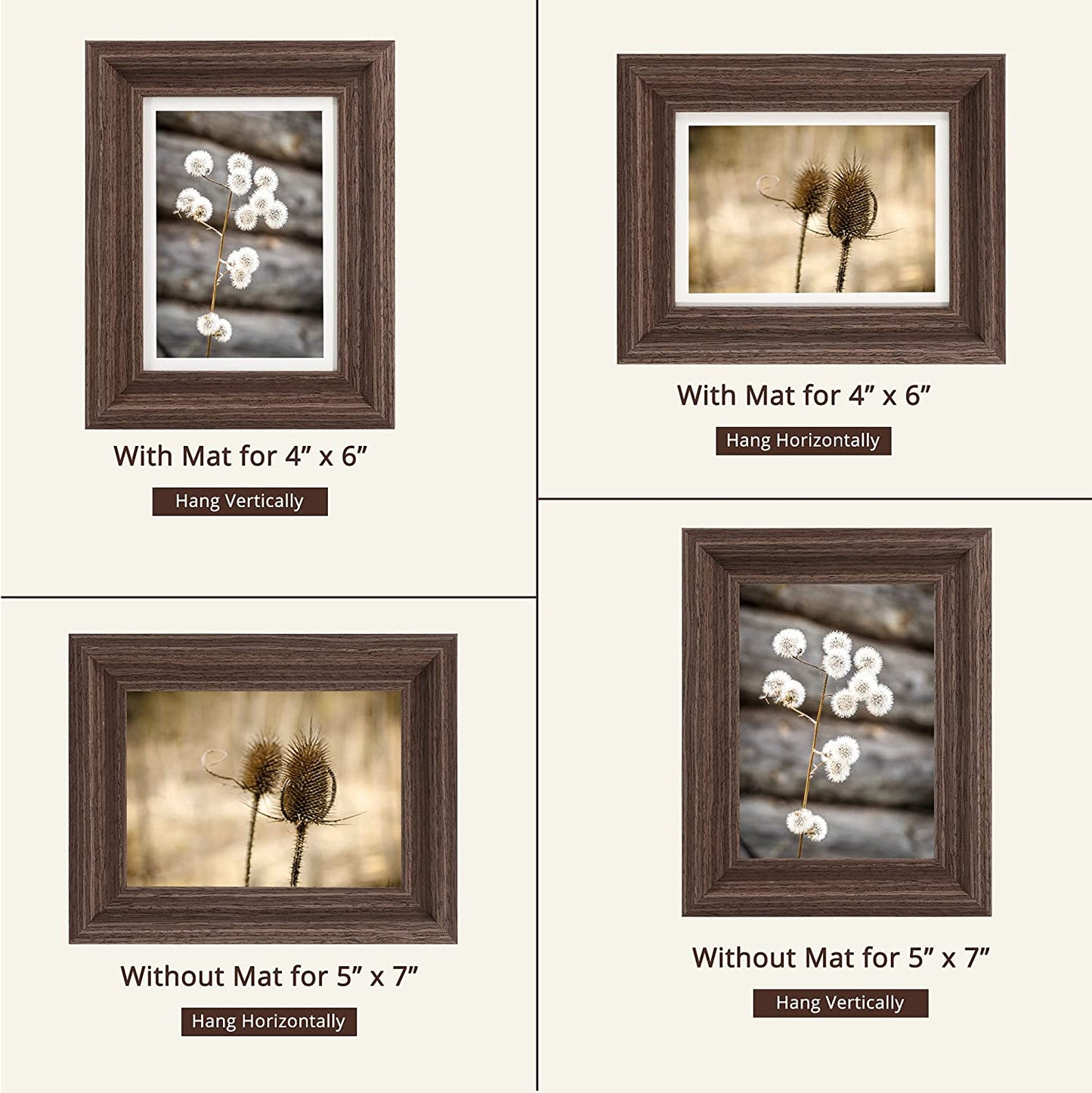 Wood Photo Frames with Real Glass for 5"×7" Pack of 2 - 3 Colors Available