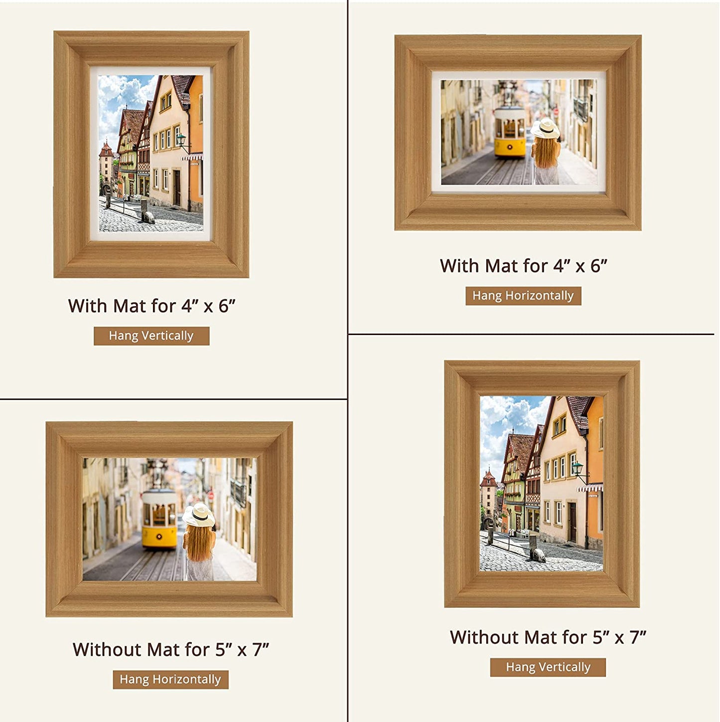 Wood Photo Frames with Real Glass for 5"×7" Pack of 2 - 3 Colors Available