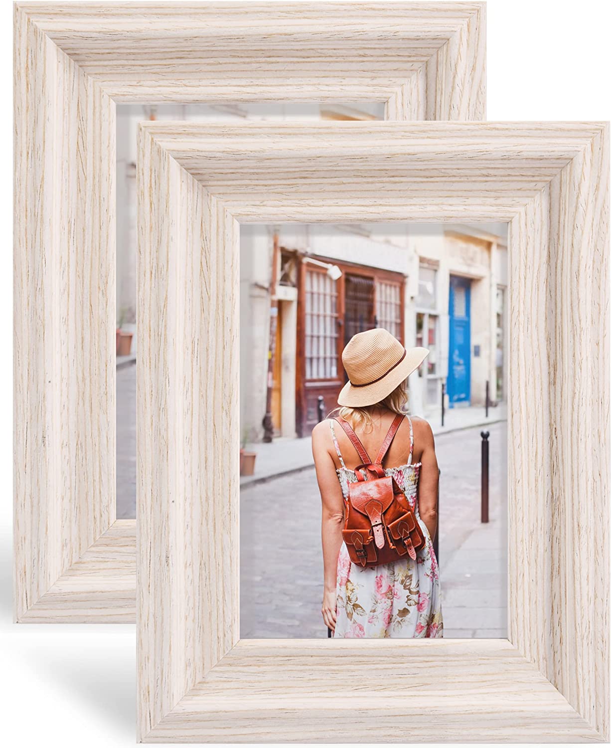 Wood Photo Frames with Real Glass for 4"×6" Pack of 2 - 3 Colors Available