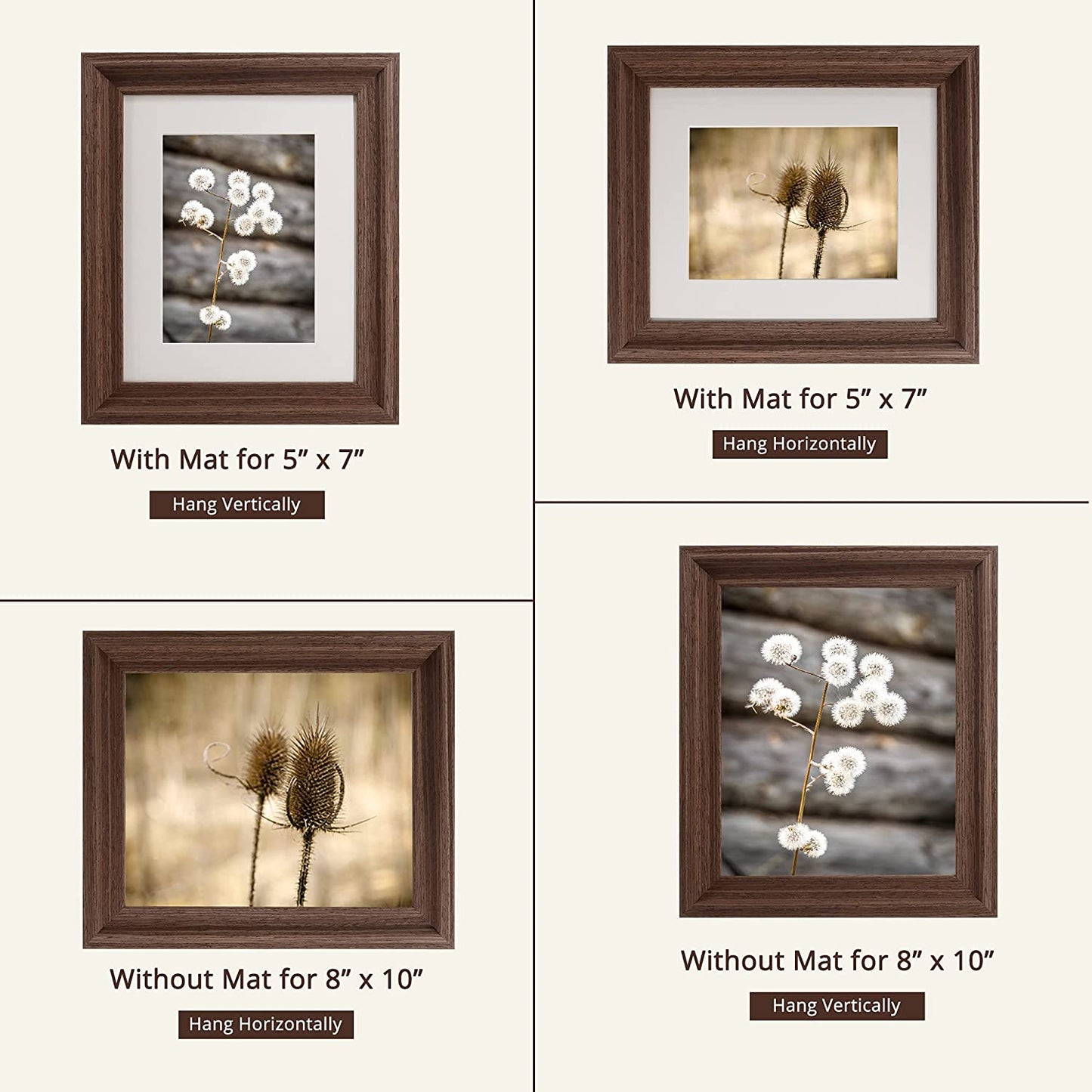 Wood Photo Frames with Real Glass for 8"×10" Pack of 2 - 3 Colors Available