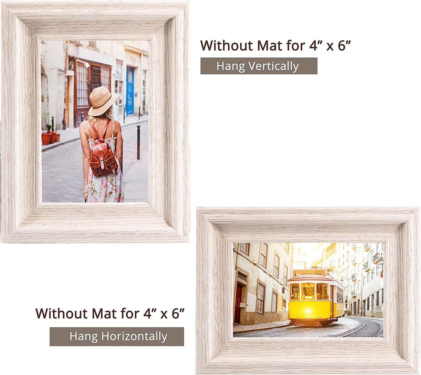 Wood Photo Frames with Real Glass for 4"×6" Pack of 2 - 3 Colors Available