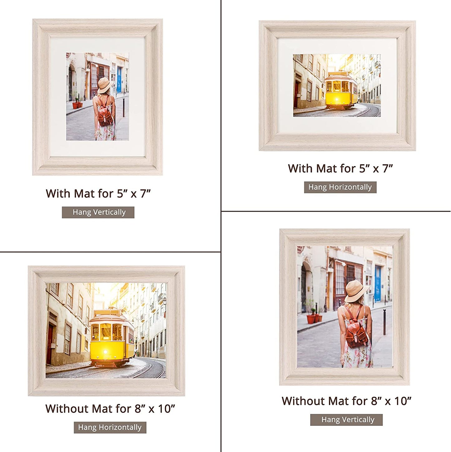 Wood Photo Frames with Real Glass for 8"×10" Pack of 2 - 3 Colors Available