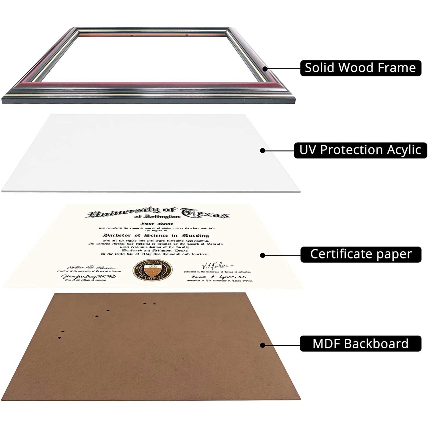 Certificate Document Diploma Real Wood Frame for 8.5" x 11" - 3 Colors Available