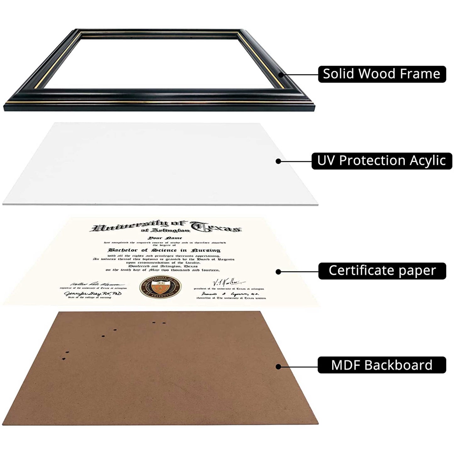 Certificate Document Diploma Real Wood Frame for 8.5" x 11" - 3 Colors Available