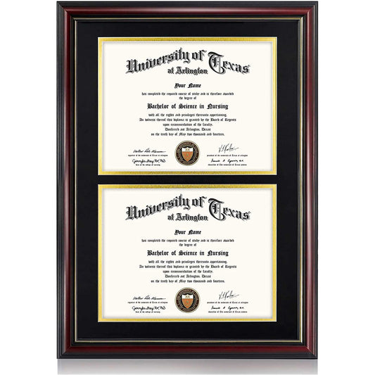 Double Certificate Document Diploma Real Wood Frame for 8.5" x 11" - 2 Colors Available