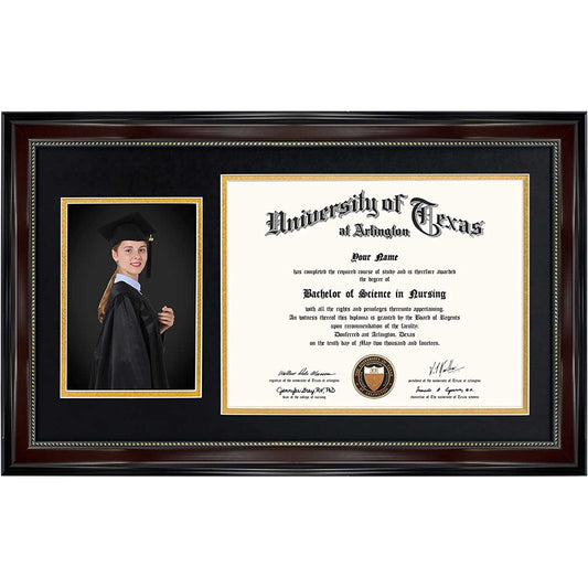 Certificate Document Picture Mahogany Frame with Black Gold Double Mat