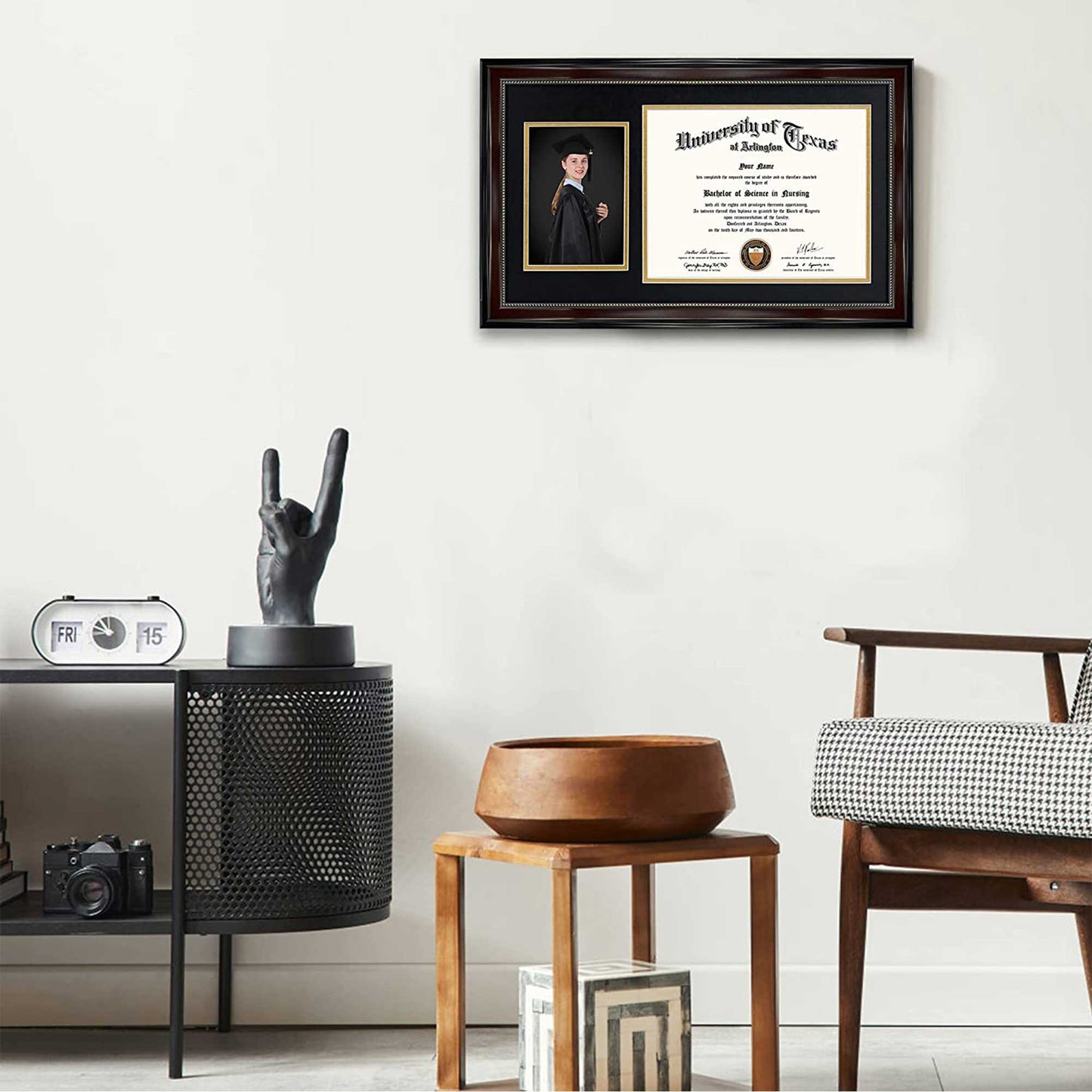 Certificate Document Picture Mahogany Frame with Black Gold Double Mat
