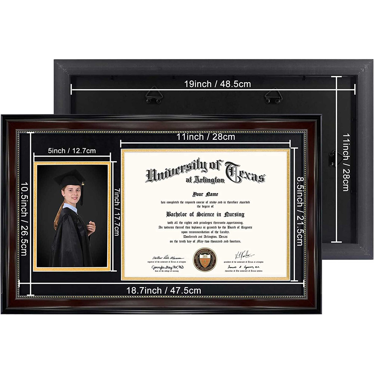 Certificate Document Picture Mahogany Frame with Black Gold Double Mat