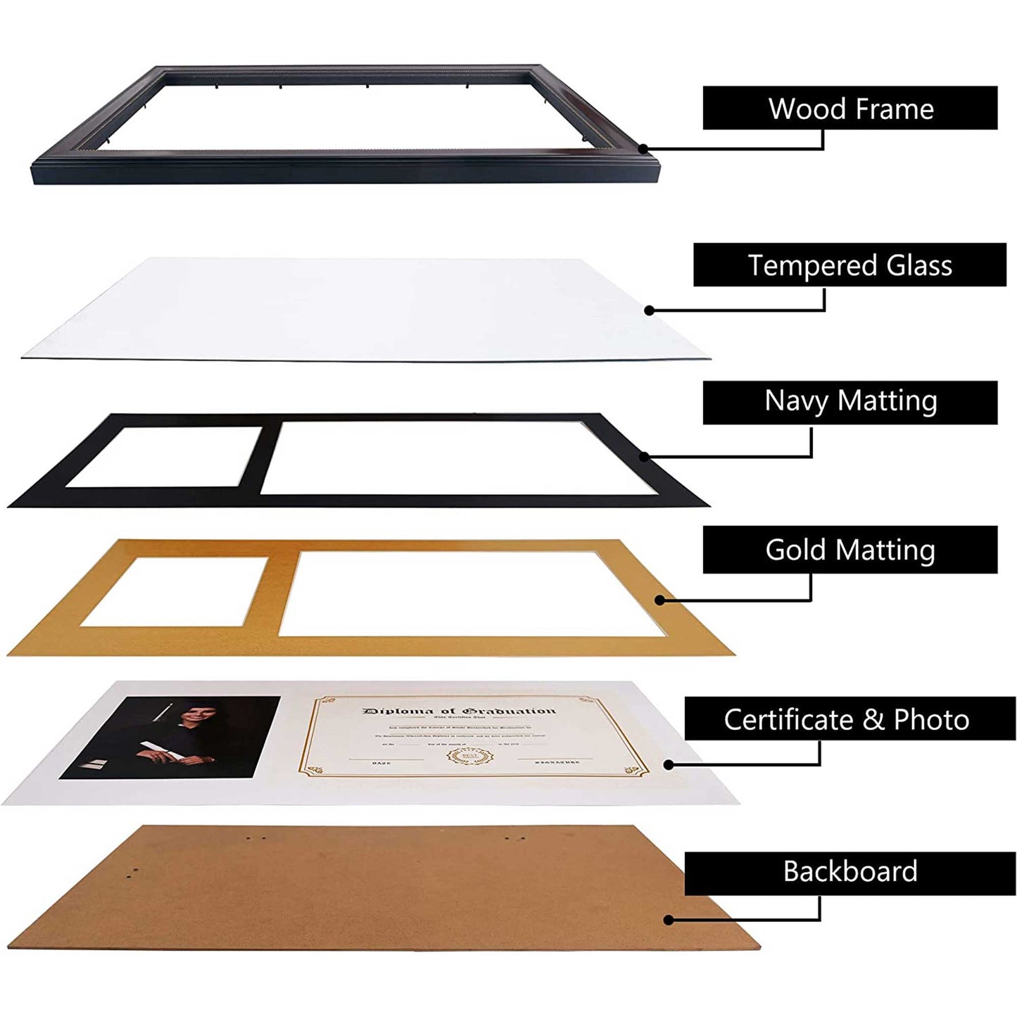 Certificate Document Picture Mahogany Frame with Black Gold Double Mat