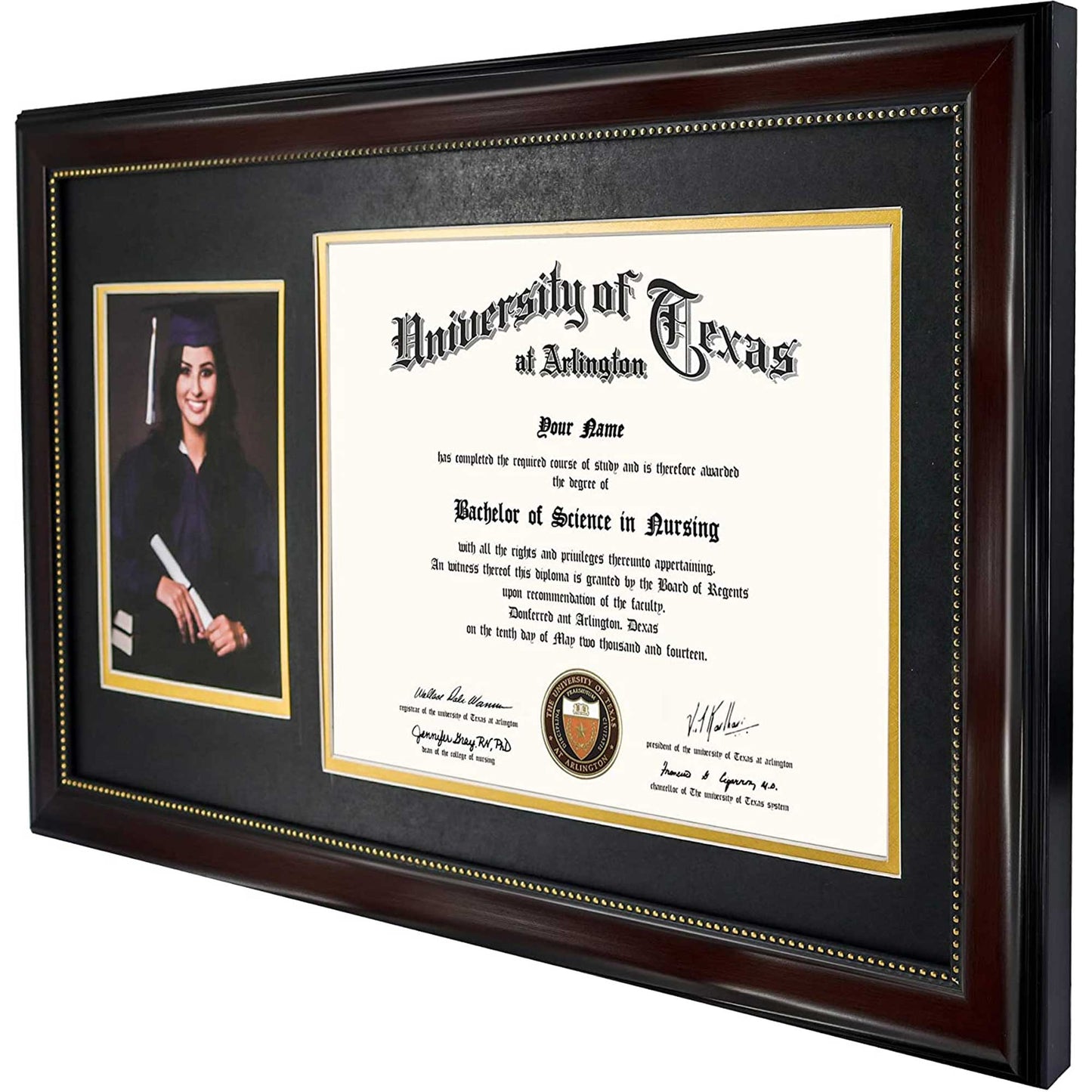 Certificate Document Picture Mahogany Frame with Black Gold Double Mat