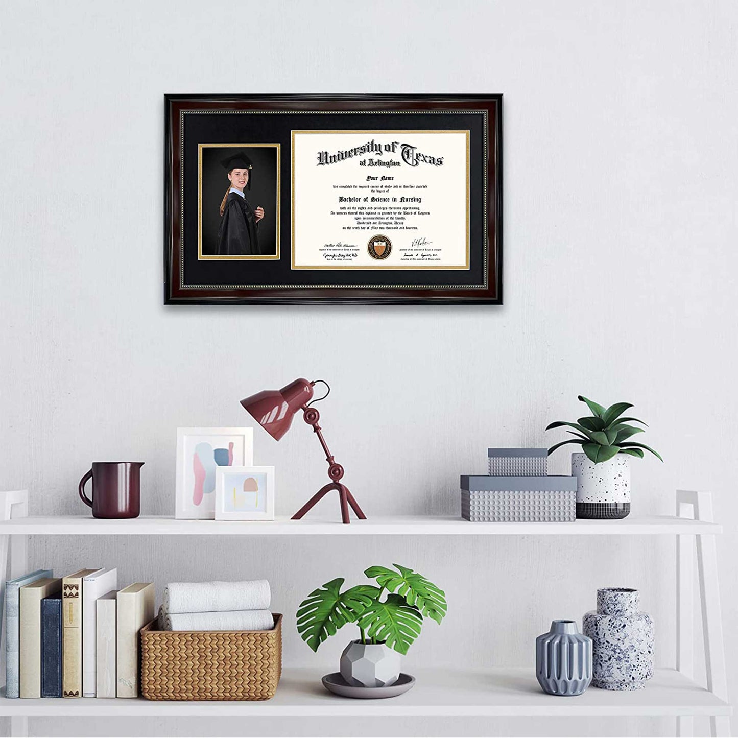 Certificate Document Picture Mahogany Frame with Black Gold Double Mat