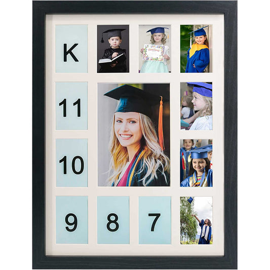 Graduation School Years K-12 Day Collage Wood with Double White Mat Photo Frame - 2 Colors Available