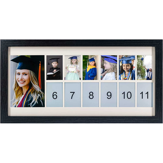 Graduation School Years K-12 Day Collage Wood with Double White Mat Photo Horizontal Frame - 2 Colors Available