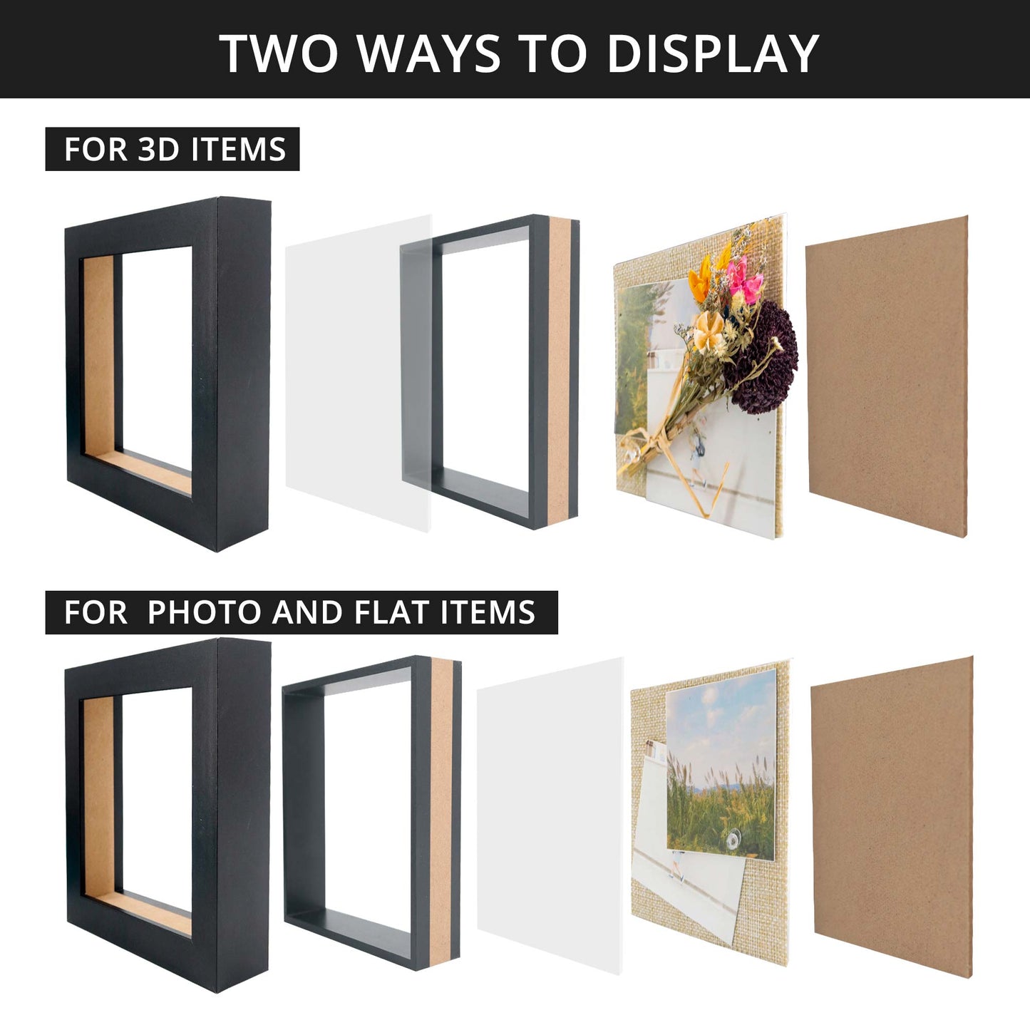 Shadow Box Frame Wood Display Case with Linen Back in 6 Sizes