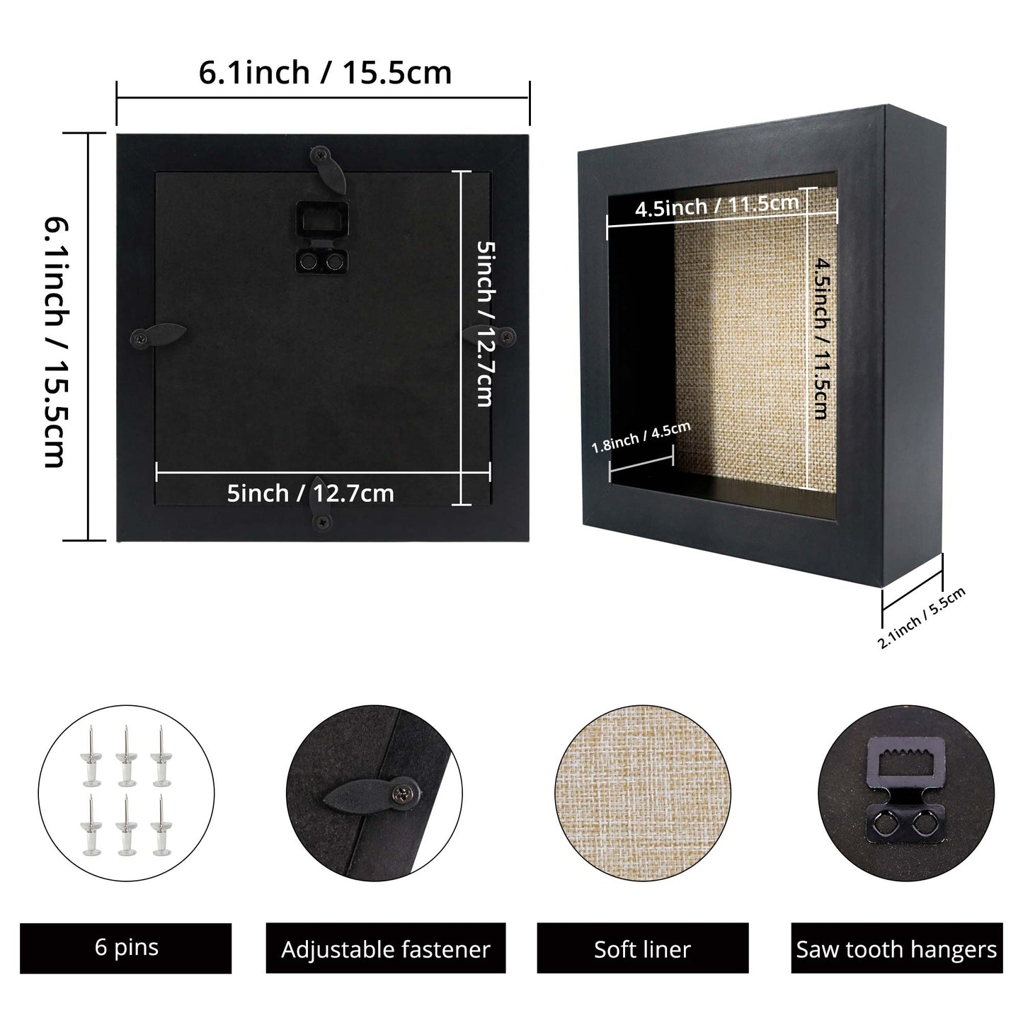 Shadow Box Frame Wood Display Case with Linen Back in 6 Sizes