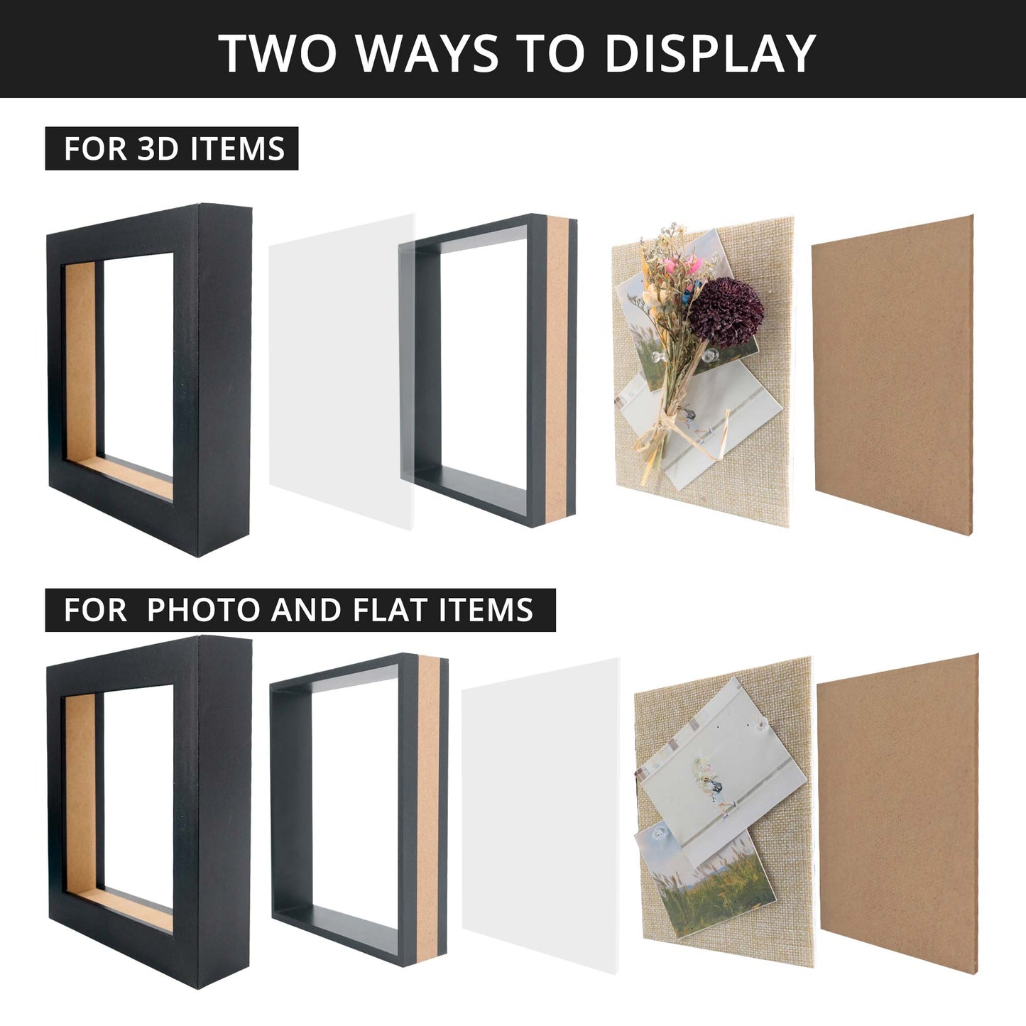 Shadow Box Frame Wood Display Case with Linen Back in 6 Sizes