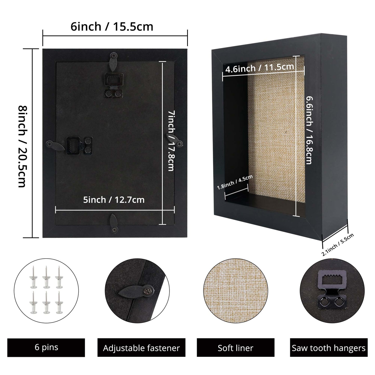 Shadow Box Frame Wood Display Case with Linen Back in 6 Sizes