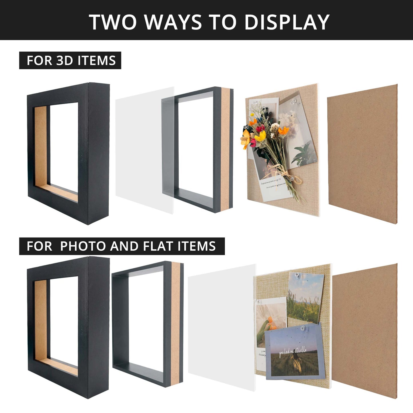 Shadow Box Frame Wood Display Case with Linen Back in 6 Sizes