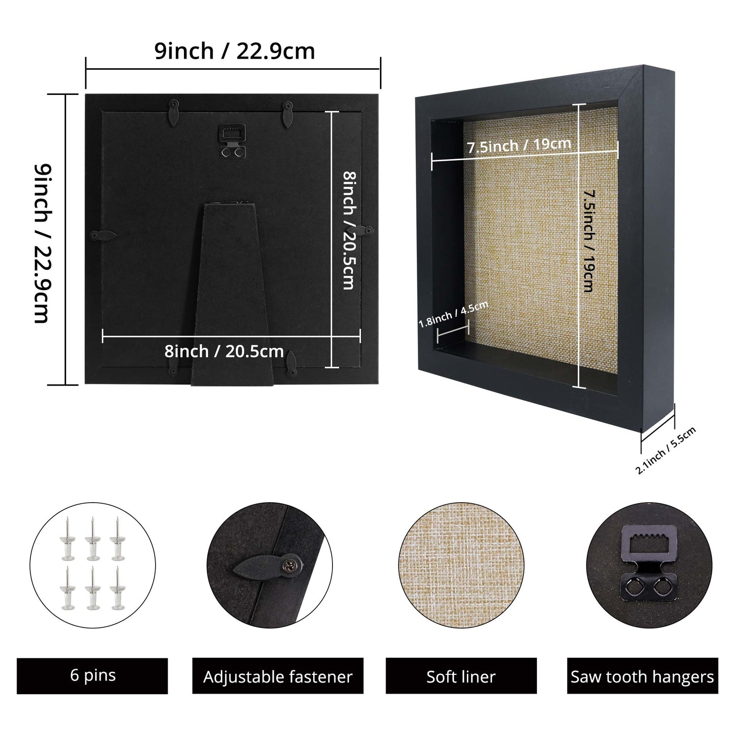 Shadow Box Frame Wood Display Case with Linen Back in 6 Sizes