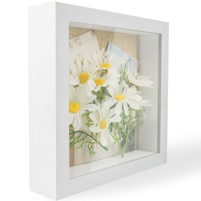 White Shadow Box Frame Wood Display Case with Linen Back in 3 Sizes