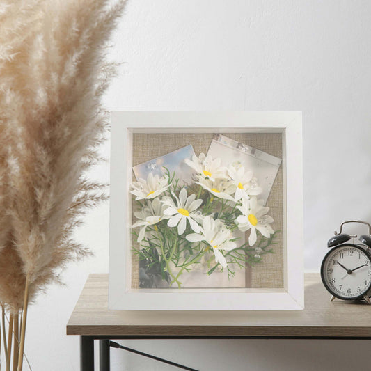 White Shadow Box Frame Wood Display Case with Linen Back in 3 Sizes