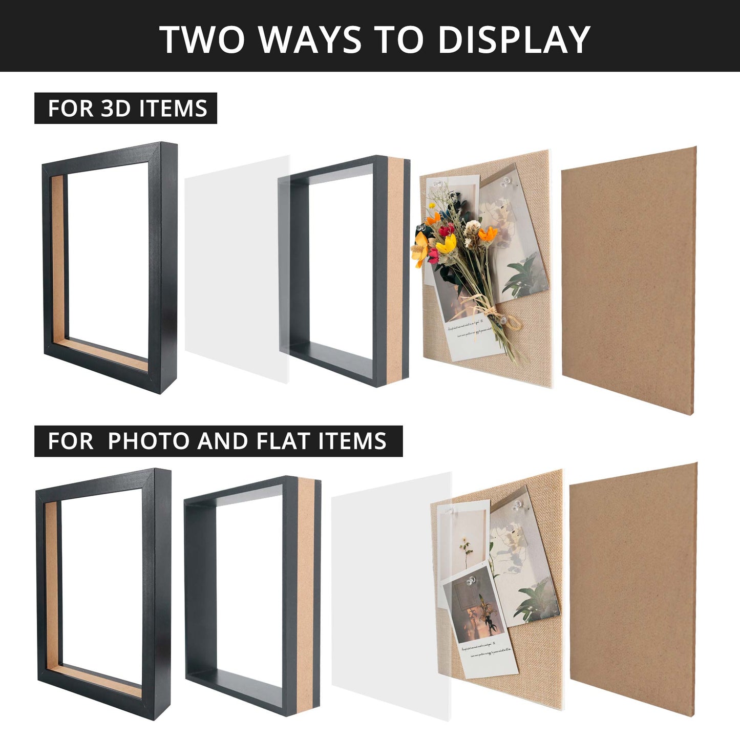 Shadow Box Frame Wood Display Case with Linen Back in 6 Sizes