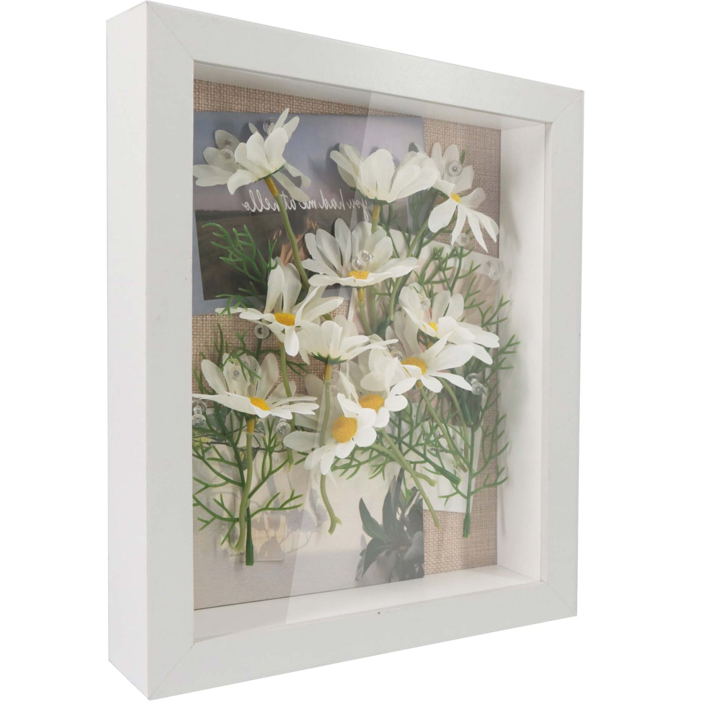 White Shadow Box Frame Wood Display Case with Linen Back in 3 Sizes