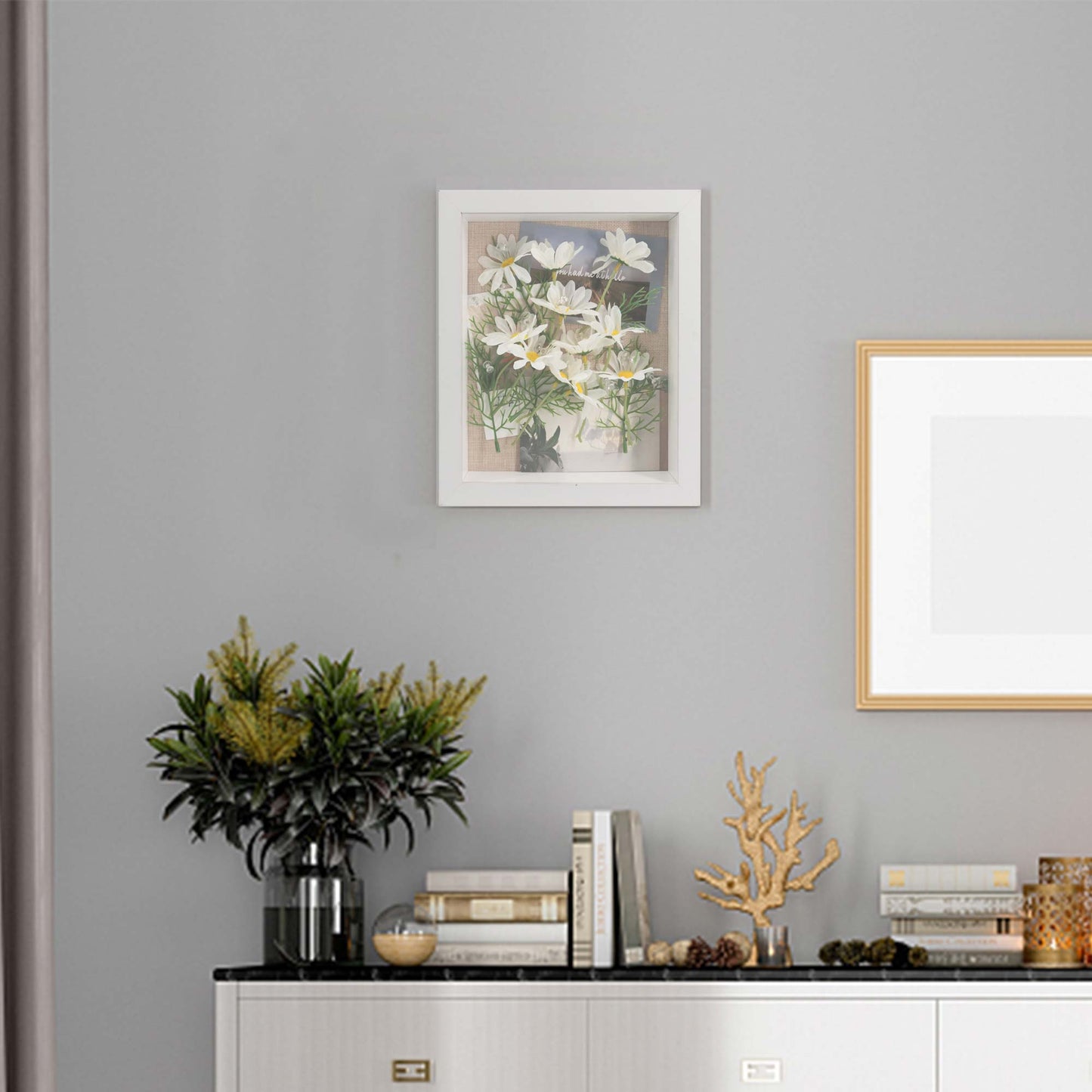 White Shadow Box Frame Wood Display Case with Linen Back in 3 Sizes