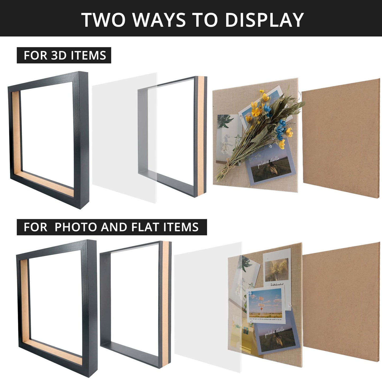 Shadow Box Frame Wood Display Case with Linen Back in 6 Sizes