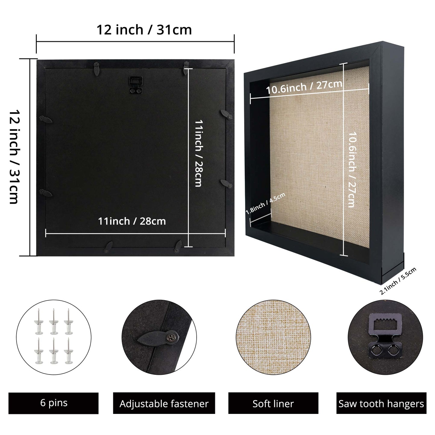 Shadow Box Frame Wood Display Case with Linen Back in 6 Sizes