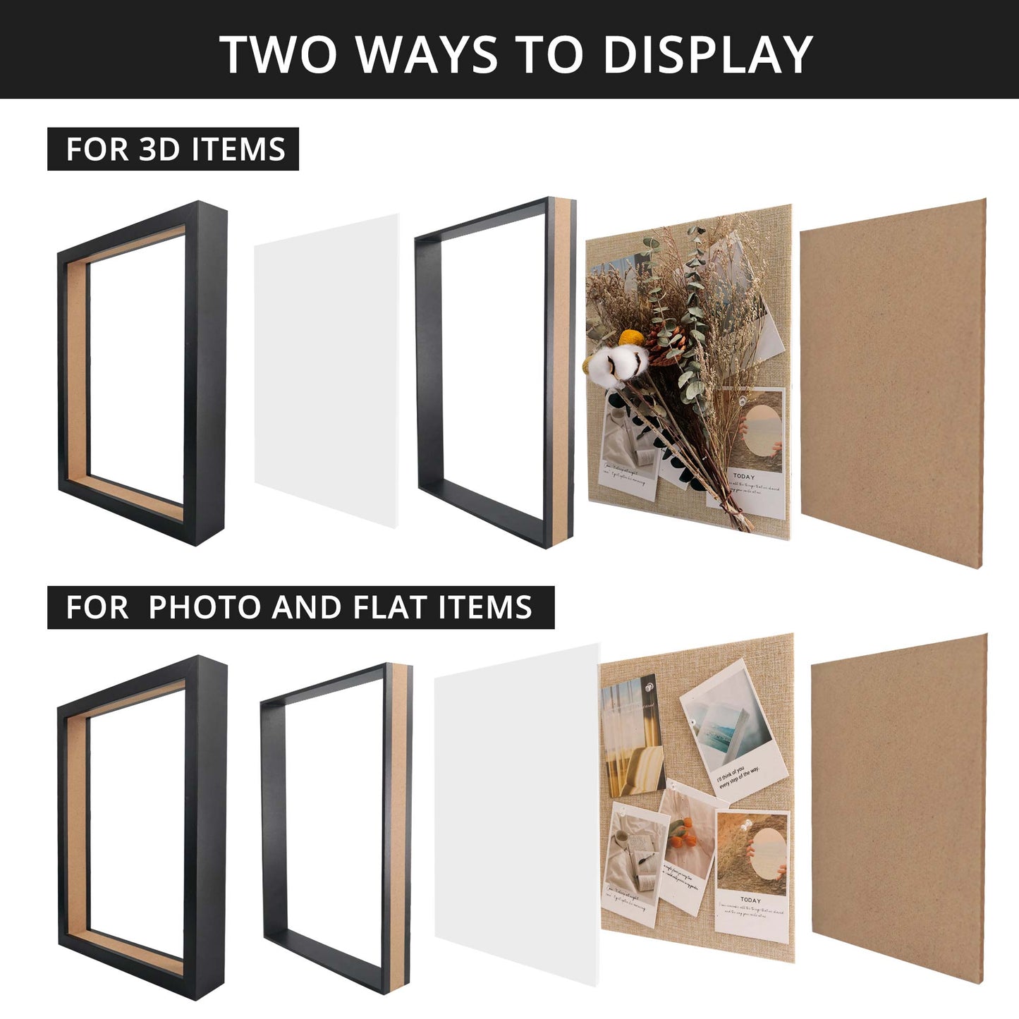 Shadow Box Frame Wood Display Case with Linen Back in 6 Sizes