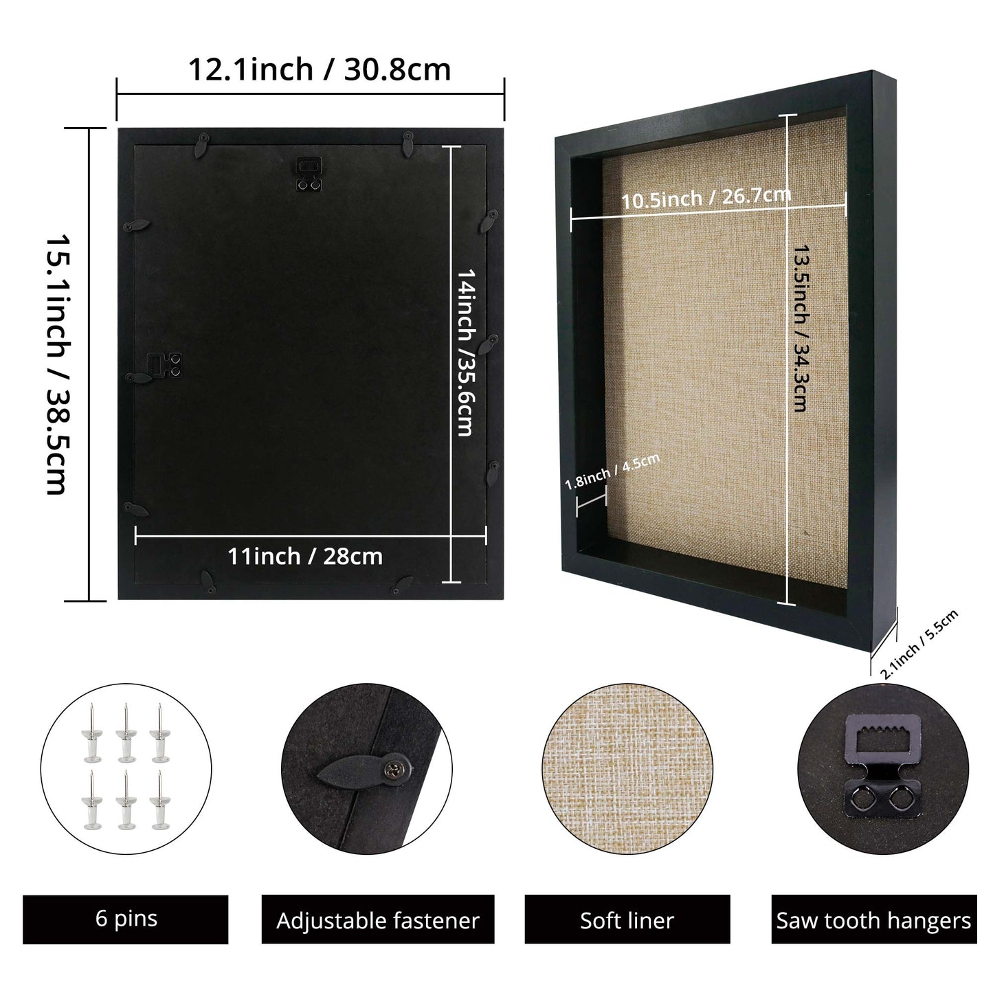Shadow Box Frame Wood Display Case with Linen Back in 6 Sizes