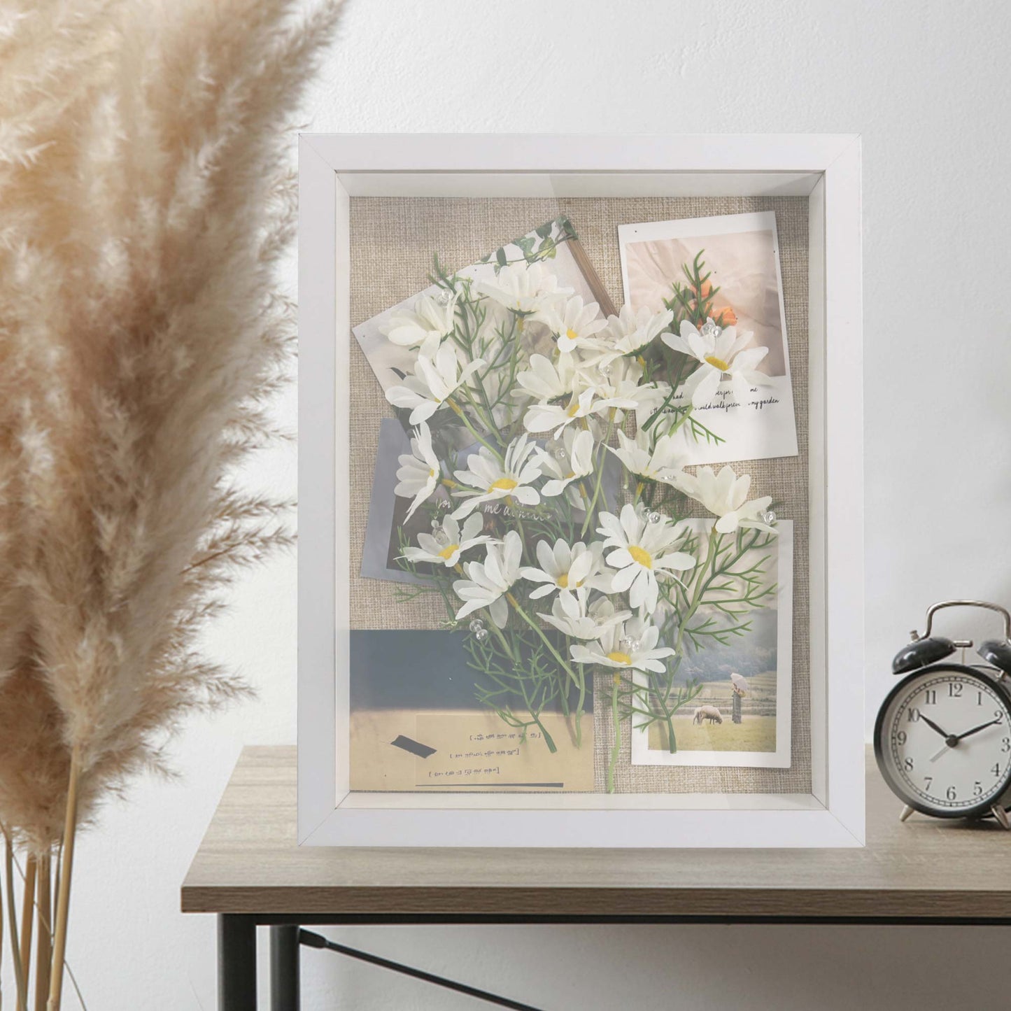 White Shadow Box Frame Wood Display Case with Linen Back in 3 Sizes