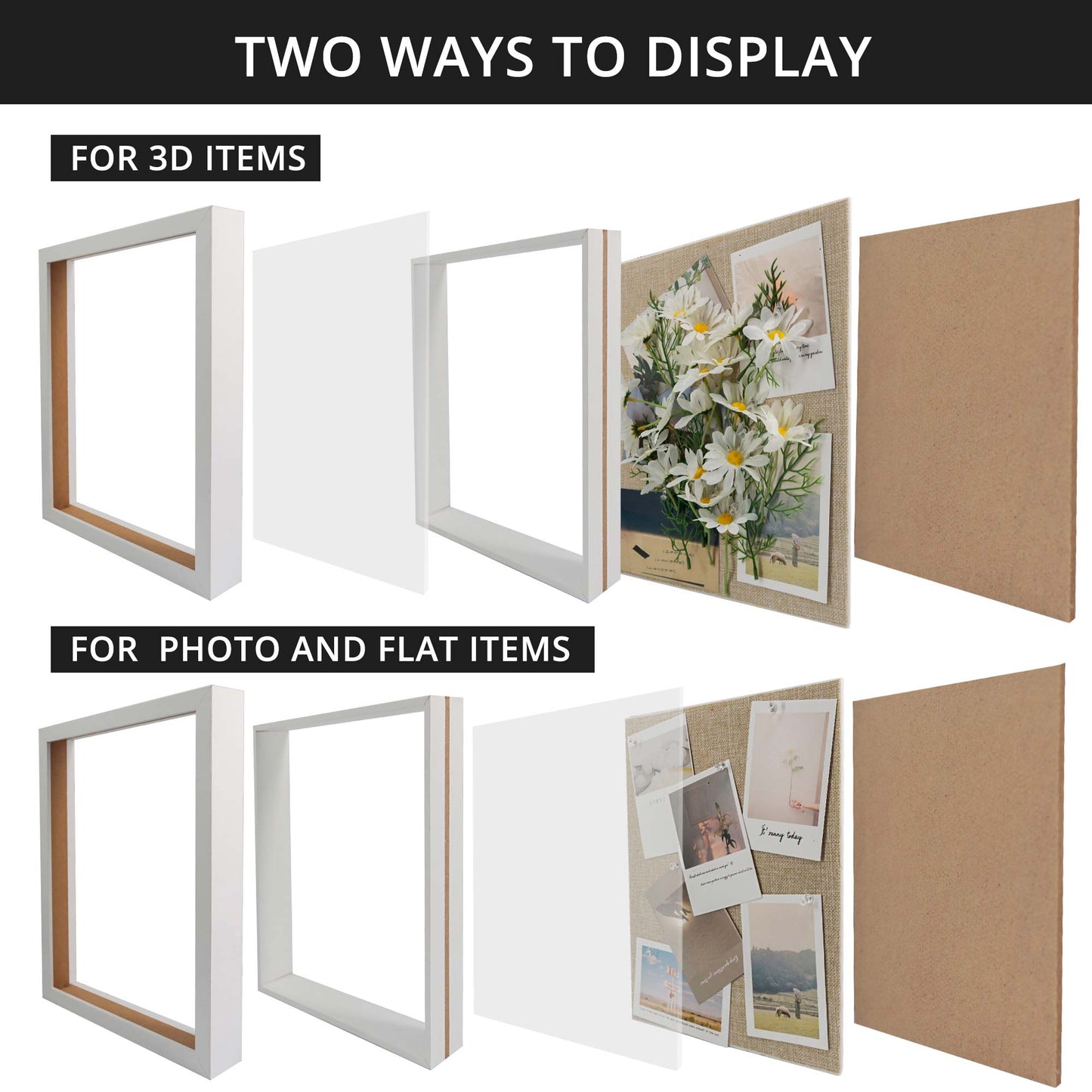 White Shadow Box Frame Wood Display Case with Linen Back in 3 Sizes