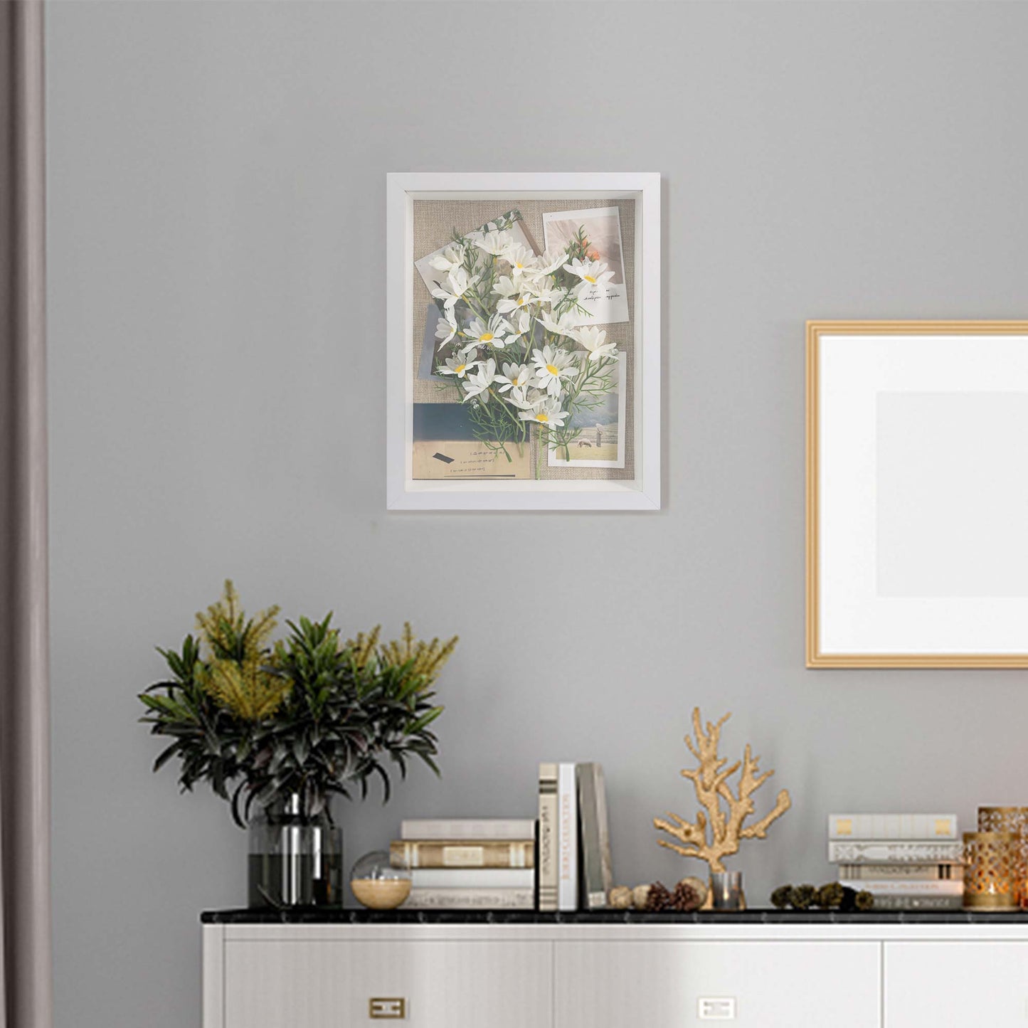 White Shadow Box Frame Wood Display Case with Linen Back in 3 Sizes