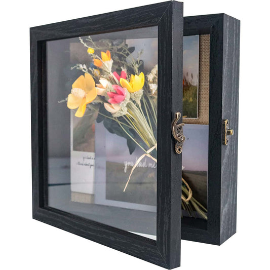 Rustic Black Real Glass Shadow Box Frame Window Door With Hinge in 4 Sizes