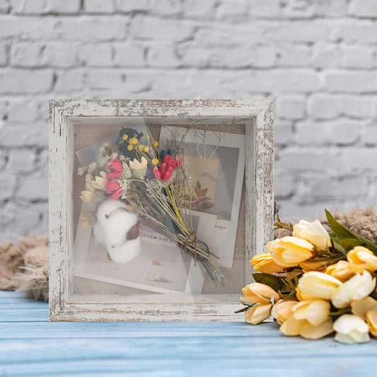 Rustic White Real Glass Shadow Box Frame Window Door With Hinge in 4 Sizes