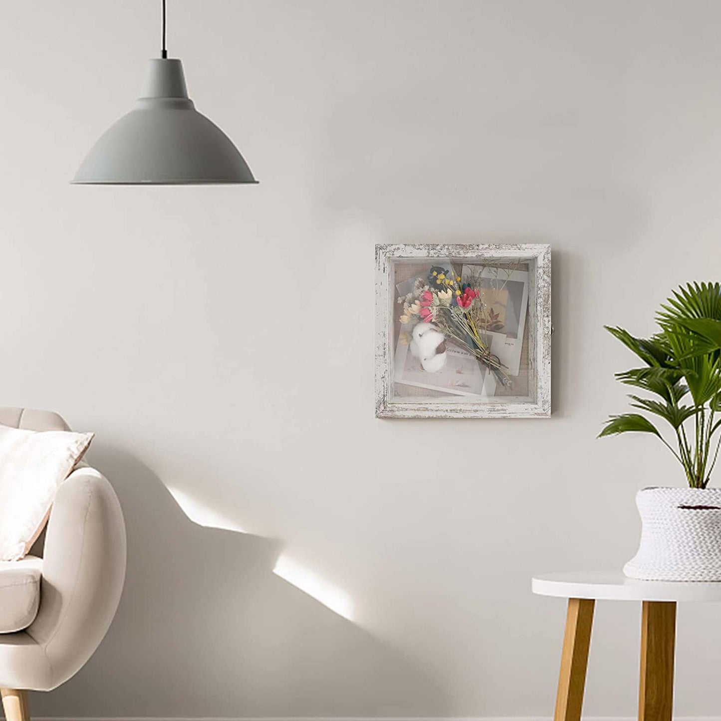 Rustic White Real Glass Shadow Box Frame Window Door With Hinge in 4 Sizes