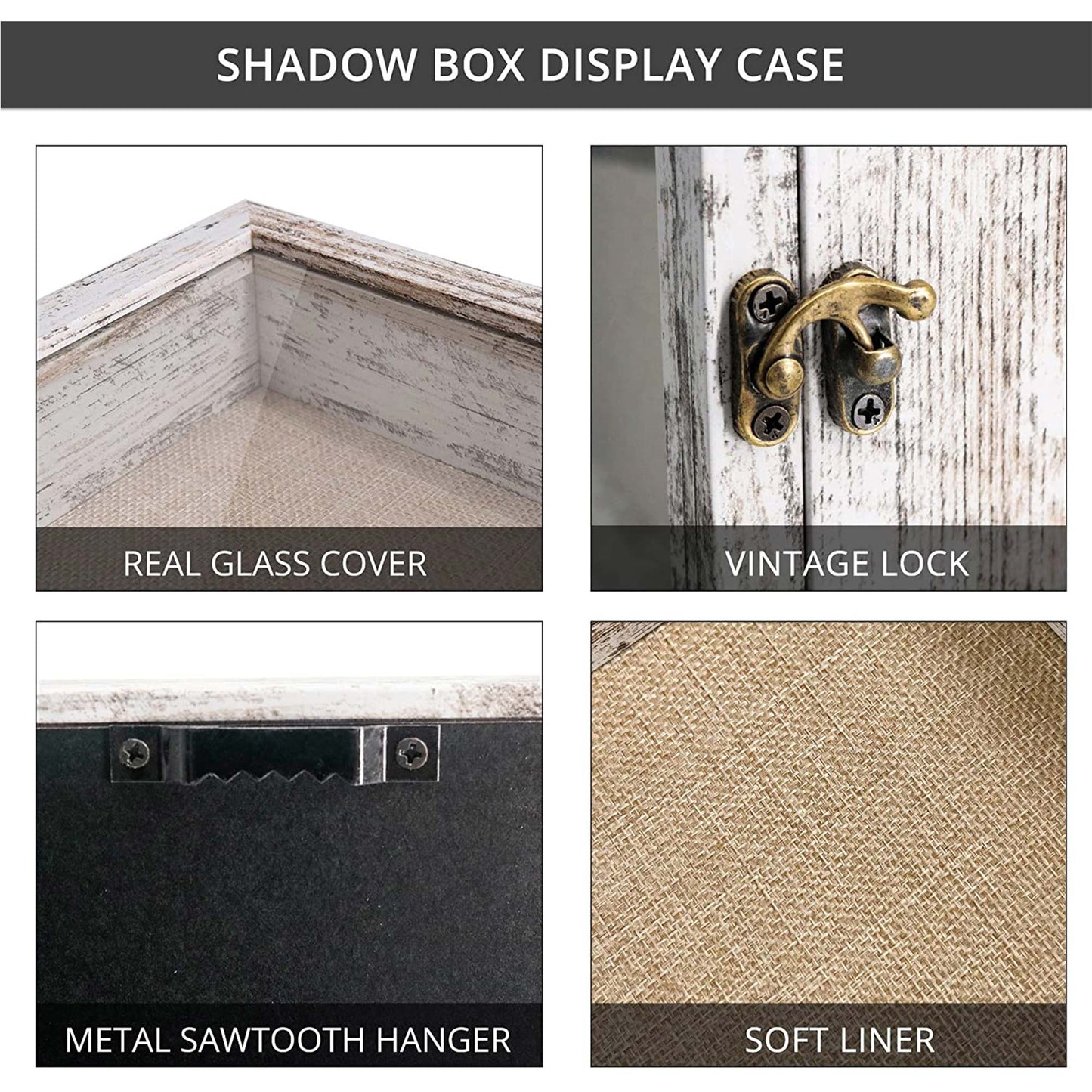 Rustic White Real Glass Shadow Box Frame Window Door With Hinge in 4 Sizes