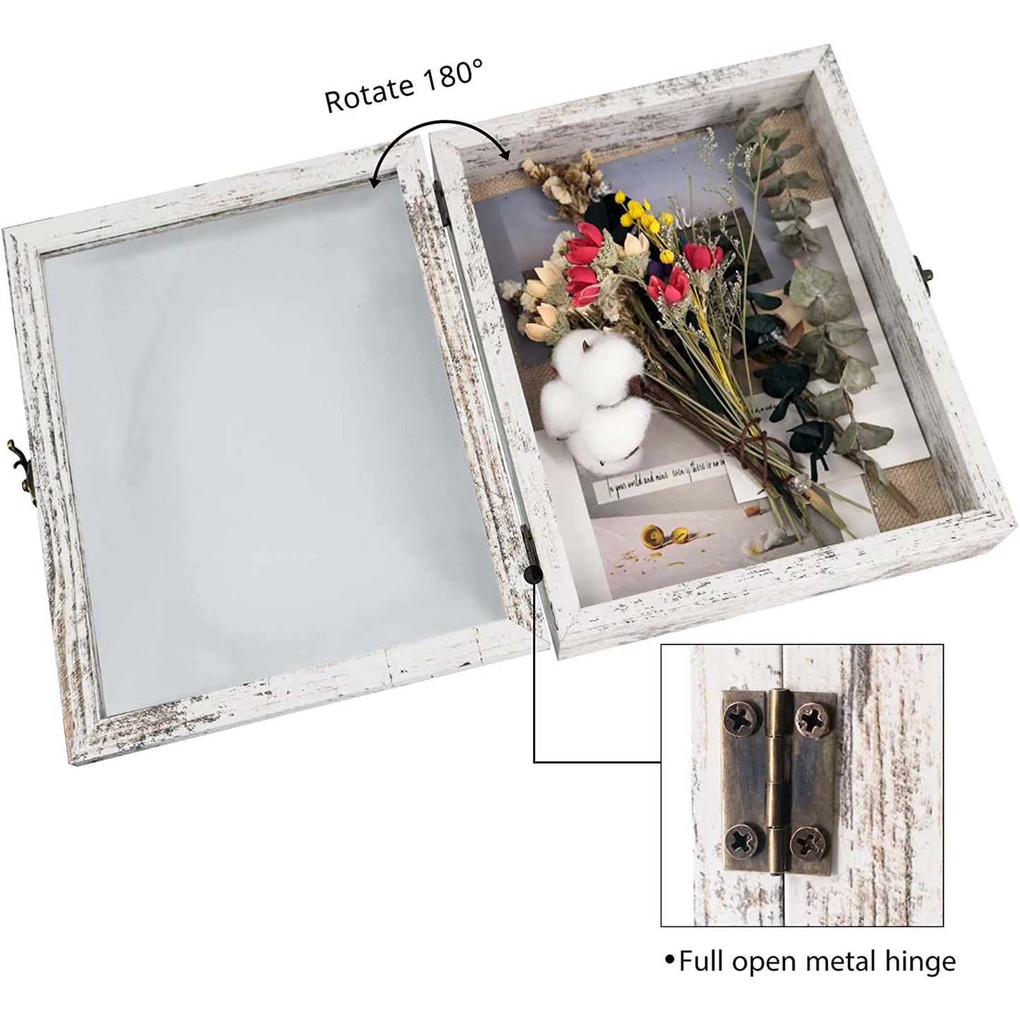 Rustic White Real Glass Shadow Box Frame Window Door With Hinge in 4 Sizes