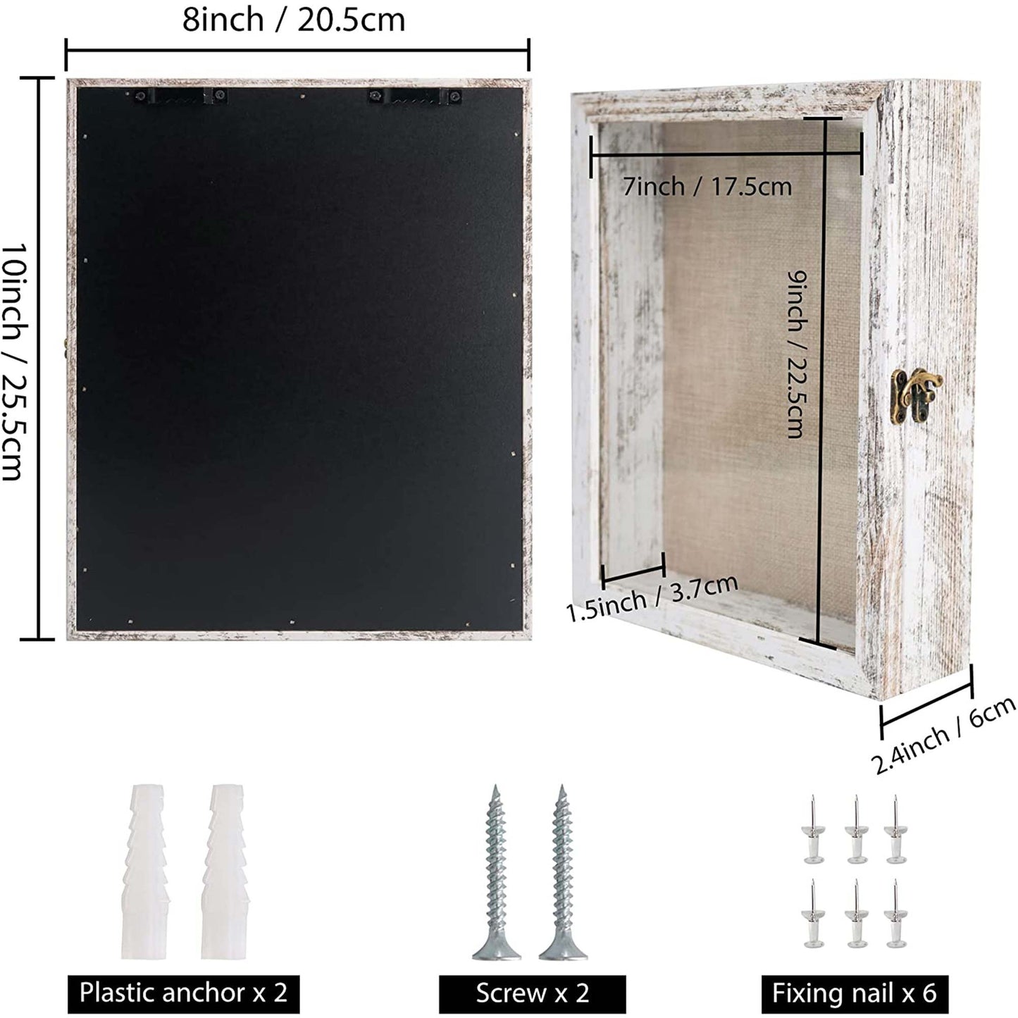 Rustic White Real Glass Shadow Box Frame Window Door With Hinge in 4 Sizes