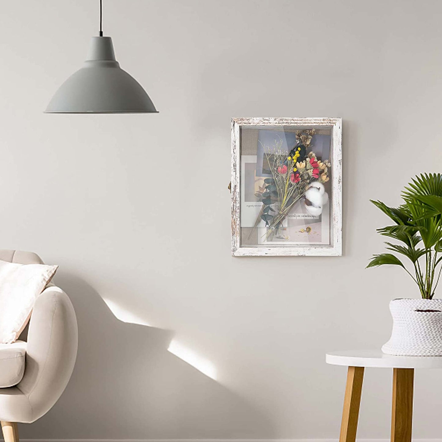 Rustic White Real Glass Shadow Box Frame Window Door With Hinge in 4 Sizes