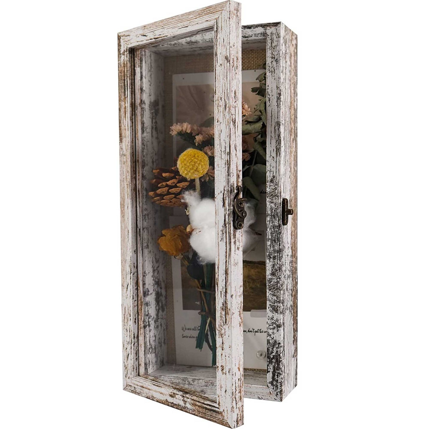 Rustic White Real Glass Shadow Box Frame Window Door With Hinge in 4 Sizes
