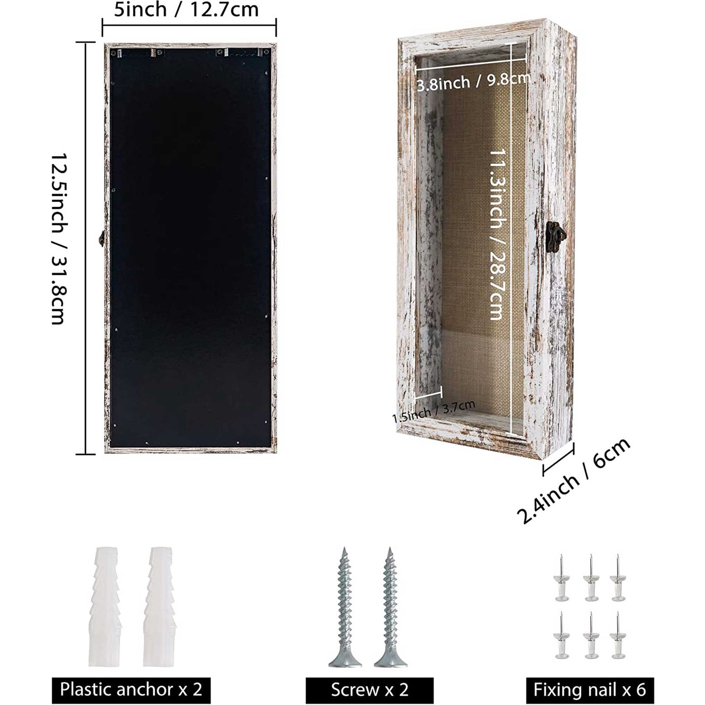 Rustic White Real Glass Shadow Box Frame Window Door With Hinge in 4 Sizes