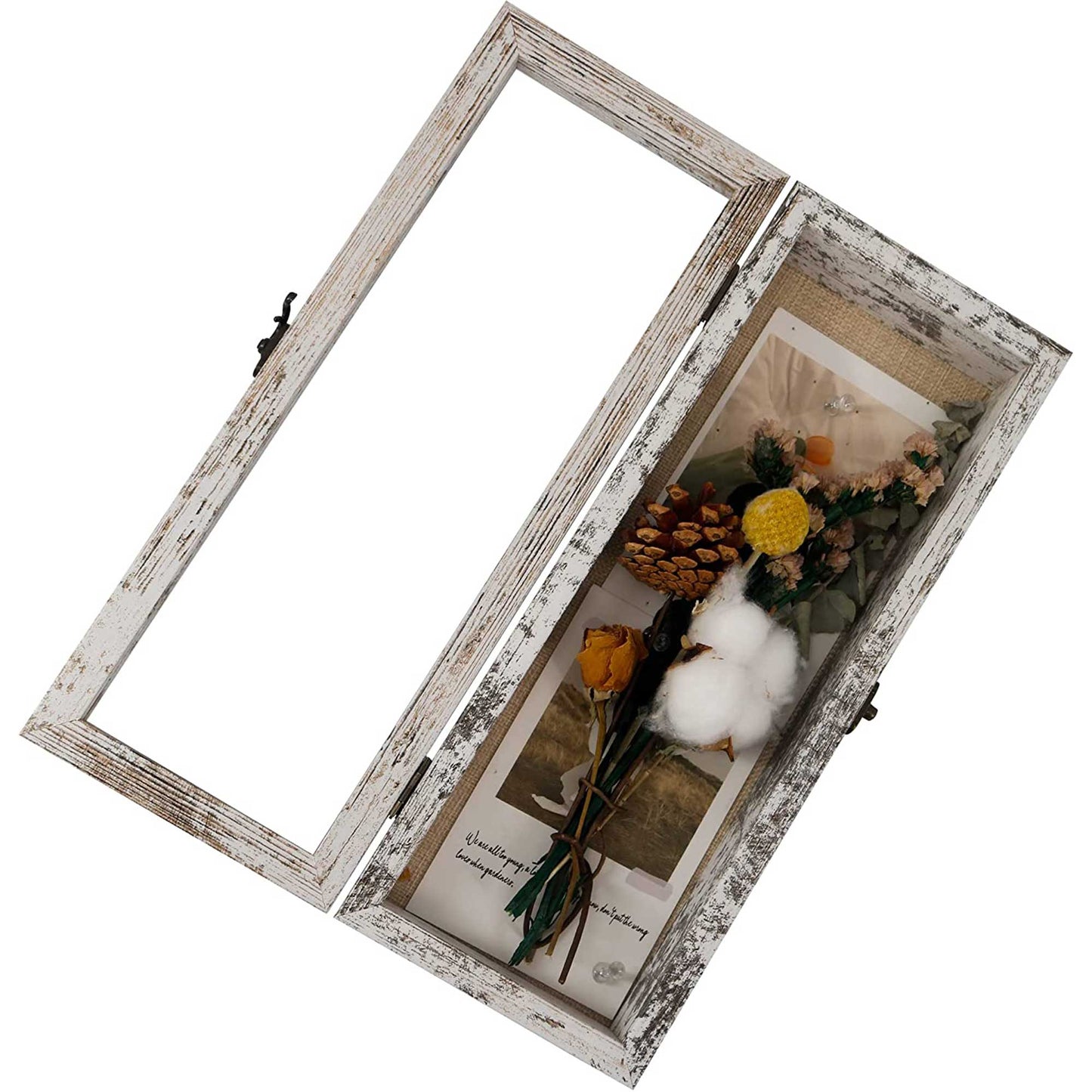 Rustic White Real Glass Shadow Box Frame Window Door With Hinge in 4 Sizes