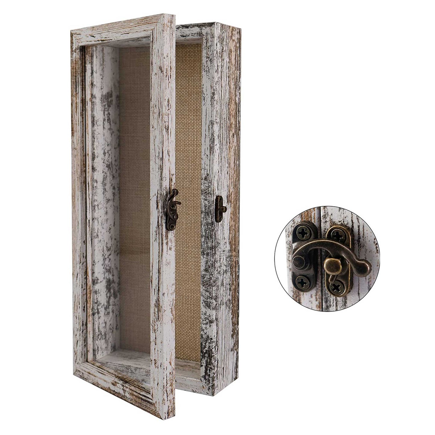 Rustic White Real Glass Shadow Box Frame Window Door With Hinge in 4 Sizes