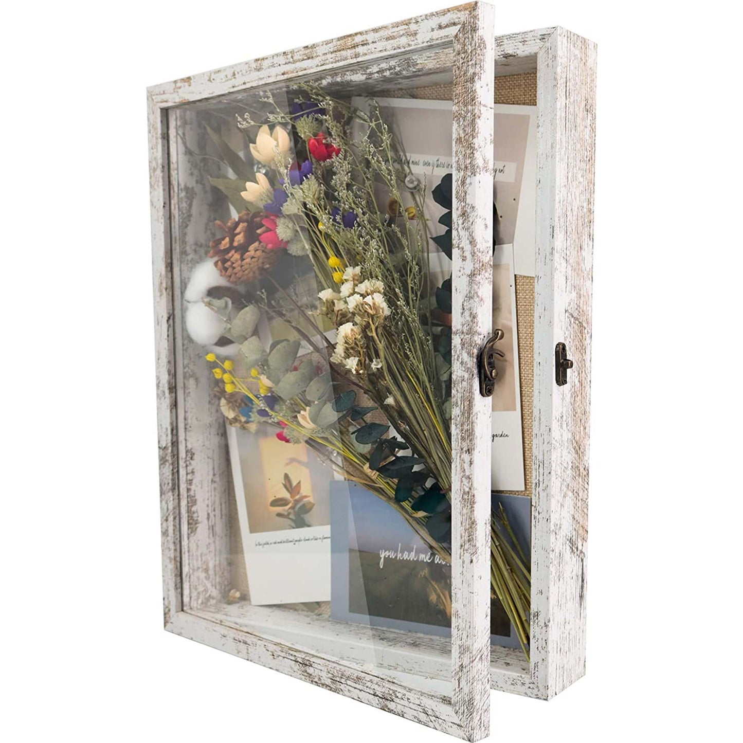 Rustic White Real Glass Shadow Box Frame Window Door With Hinge in 4 Sizes