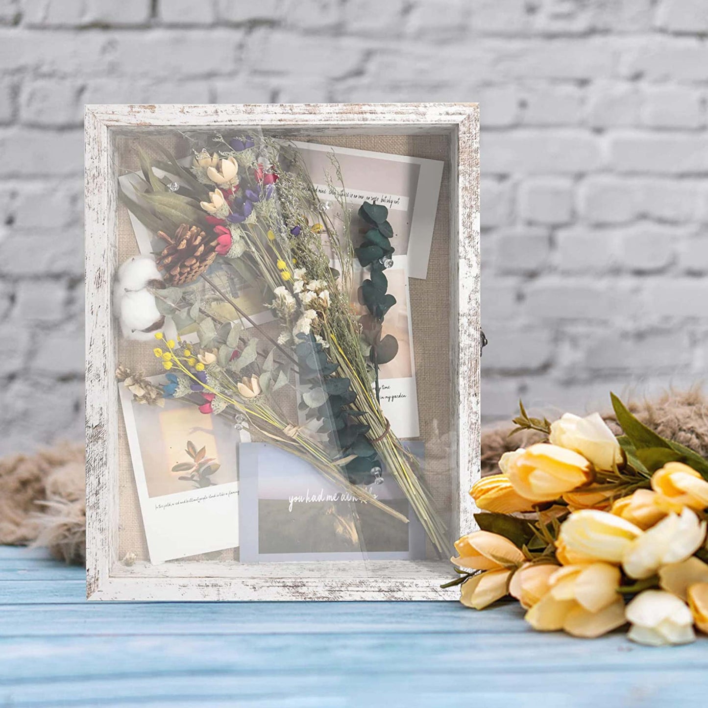 Rustic White Real Glass Shadow Box Frame Window Door With Hinge in 4 Sizes