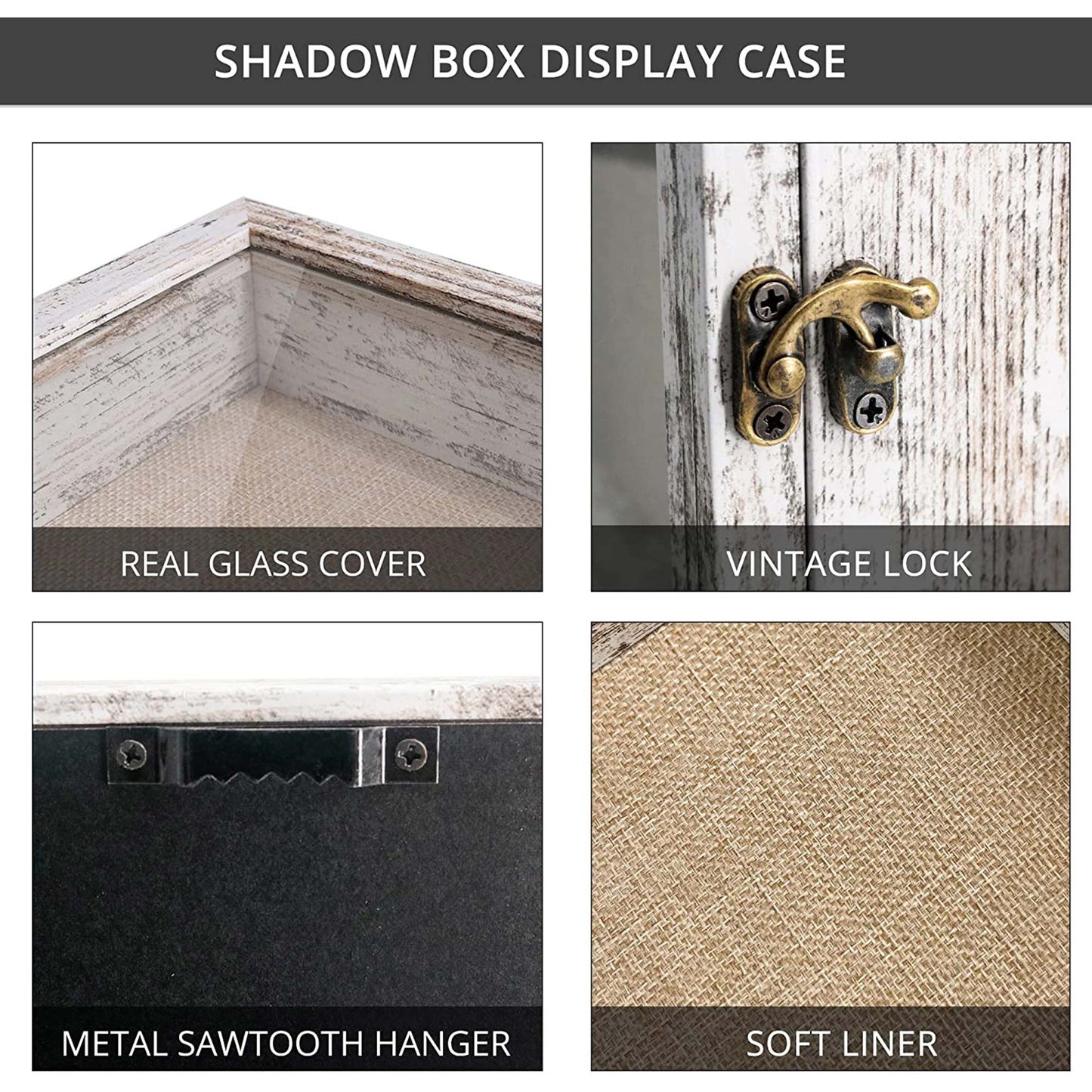 Rustic White Real Glass Shadow Box Frame Window Door With Hinge in 4 Sizes